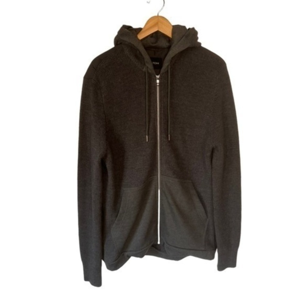 Bugatchi Men’s Grey Wool Knit Full Zip Hooded Jacket Size XXL NWOT